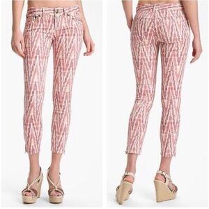 FREE PEOPLE PINK DENIM CHEVRON STRIPE JEANS SIZE 24 XS